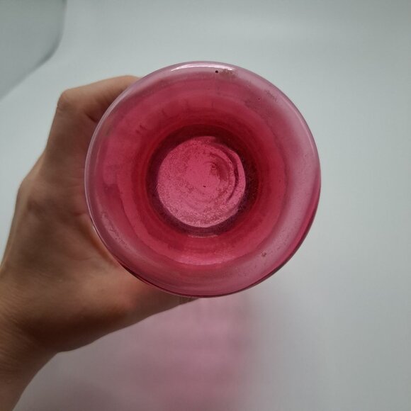 Fenton Cranberry Optic Dot Thumbprint Glass Crimped Pinched Edge Vase Vintage - Picture 12 of 14